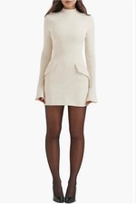 House of CB Women's Cream MAHALIA Vintage Cream Mini Dress Size S Long Sleeve