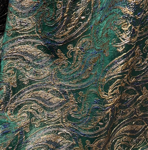 Green Blue Gold Metallic Brocade Fabric 58” Width Sold By Yard - Picture 6 of 8