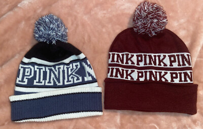 Victoria Secret Pink Gray Pom Pom Winter Warm Beanie OSFM VICTORIA main image 3