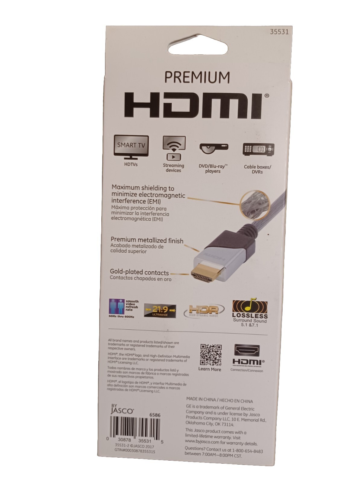 GE 4' Premium HDMI High-Speed Cable with Ethernet 4K Ultra HD 18GBPS Gold Plate