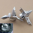 Pair Chrome Spun Blade Spinning Front Axle Cap Nut Cover For Harley Touring Dyna