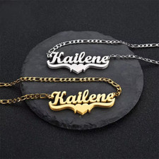 Customized Double Layered Name Necklace Pendant Jewelry Heart Figaro Link Chain