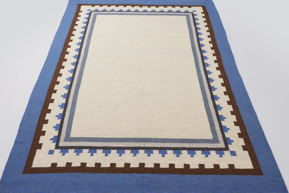 Blue Flat weave Scandinavian Swedish Kilim Rug for Living Room Area Rug Bedroom - Image 4 of 4
