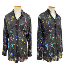 Vintage 1980s Francis Montesinos Athletic Funky New Wave Print Button Down Shirt