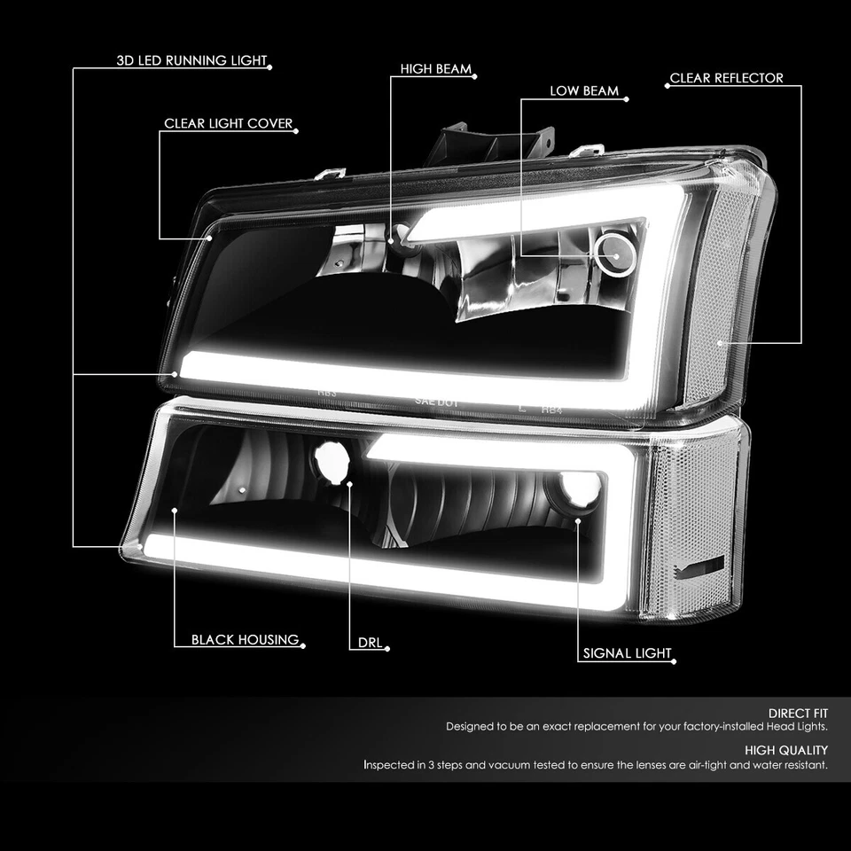 Para 2003-2007 Silverado Avalanche LED DRL barra farol lâmpada de para-choque preto/claro - Imagem 2 de 4