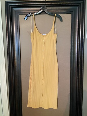 Zara Rib Knit Long Button Front Slip Dress Light Orange Size M