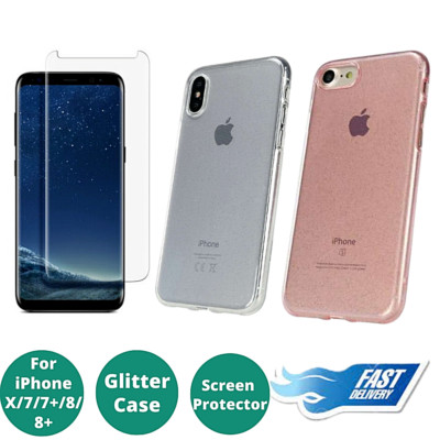 Bling Glitzer Hülle für Apple iPhone X 7 7+ 8 8+ Soft Cover Gratis Displayschutz