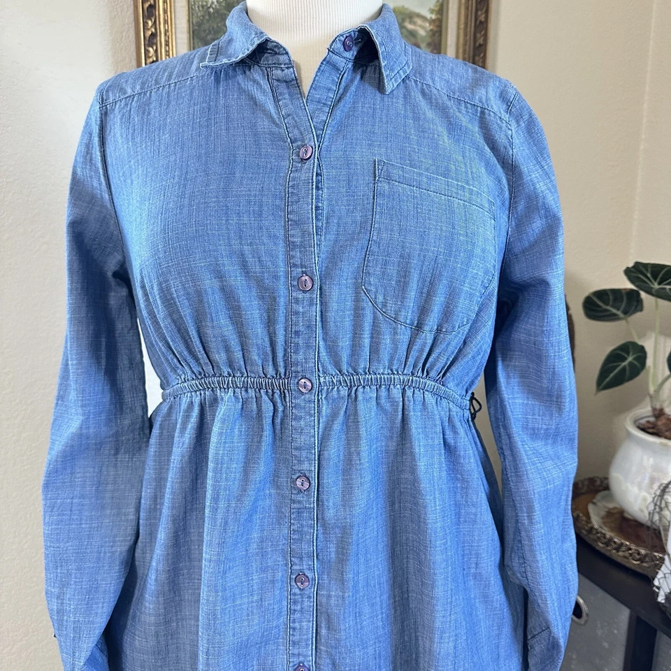 Motherhood Maternity Jean Dress Blue Denim Long Sleeve With Pockets Size Small - Image 2 of 4