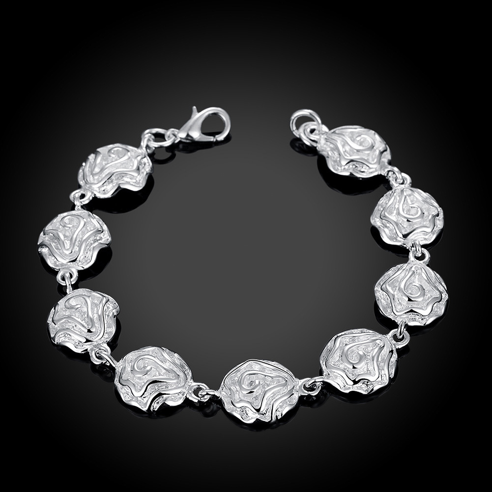 New 925 Sterling Silver Filled Womens Solid Flower Charm Bangle