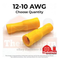 Yellow PVC/Vinyl Female Insulated Bullet Crimp Connectors Terminals, AWG 12-10