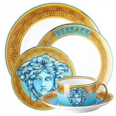 Versace Rosenthal Medusa Amplified Blue Coin 15 Piece Place Setting,Dinnerware