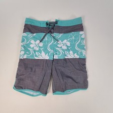 Hang 10 Swim Trunks Boys Large Gray Green Board Shorts Surfing Beach Youth