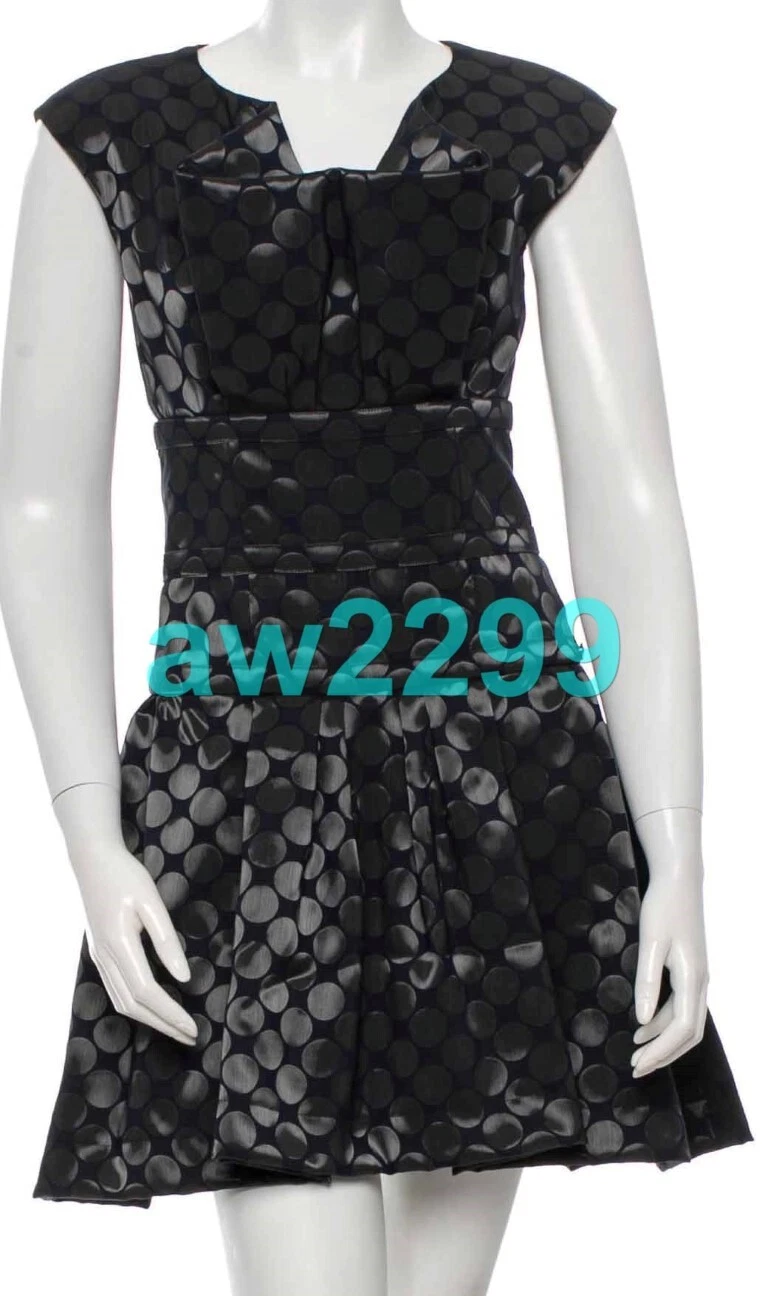 ABITO CHANEL 14P $5850 NUOVO CON ETICHETTE AUTENTICO PIÙ RICERCATO 2014 A POIS 36 CC LOGO BLU NAVY