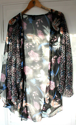 federleicht Bolero Oversize Damen Bluse Cejon offene Jacke schwarz Blumen
