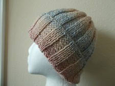 Hand knitted elegant and warm wool blend beanie/hat, gradient natural tones