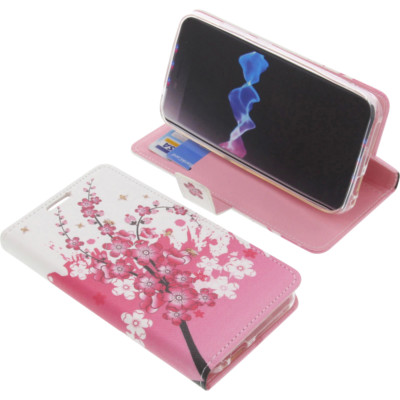 Tasche für HomTom HT37 Book-Style Schutz Hülle Handytasche Buch Blüten Lila