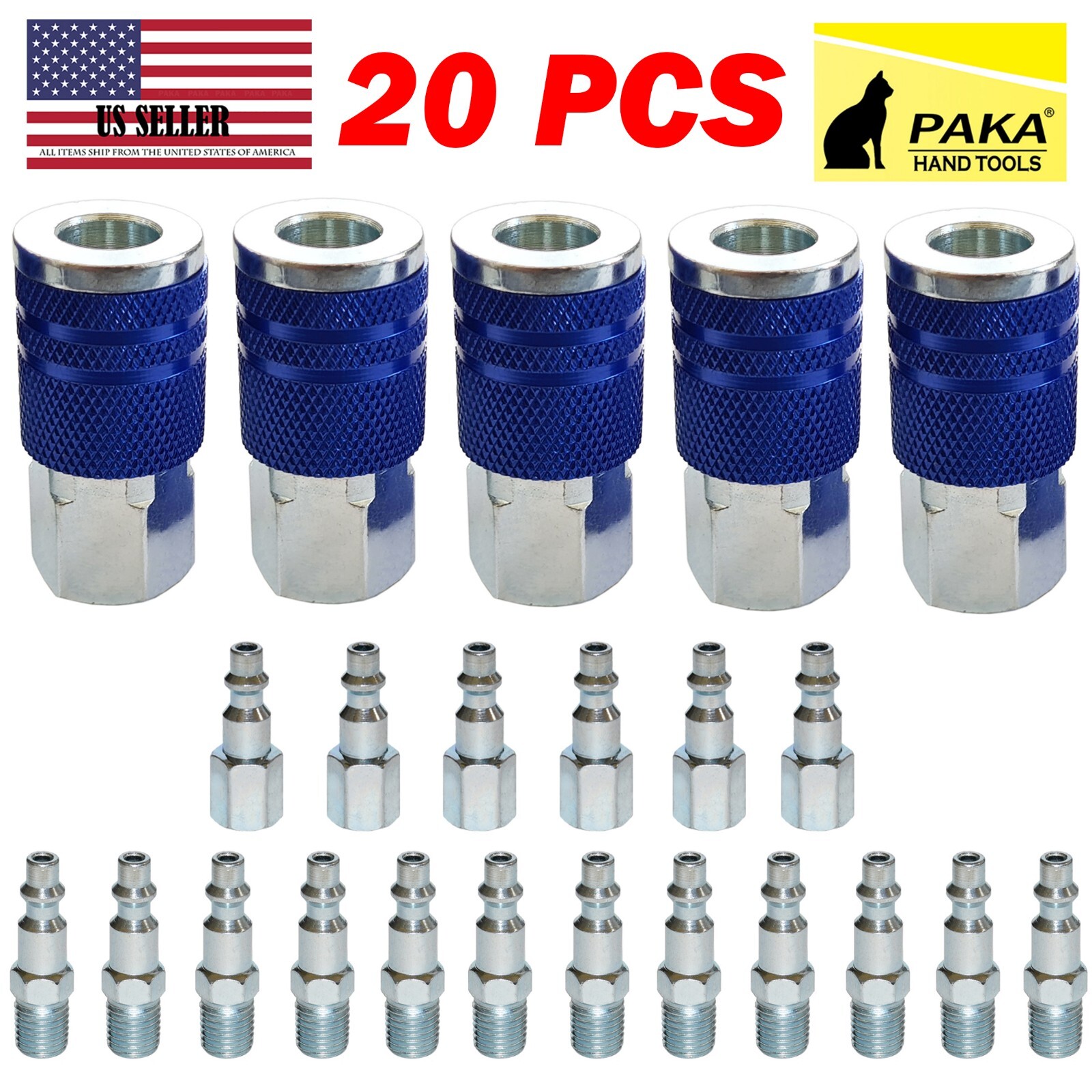 20 pc Heavy Duty Quick Coupler Set Air Hose Connector Fittings 1/4 NPT Tools
