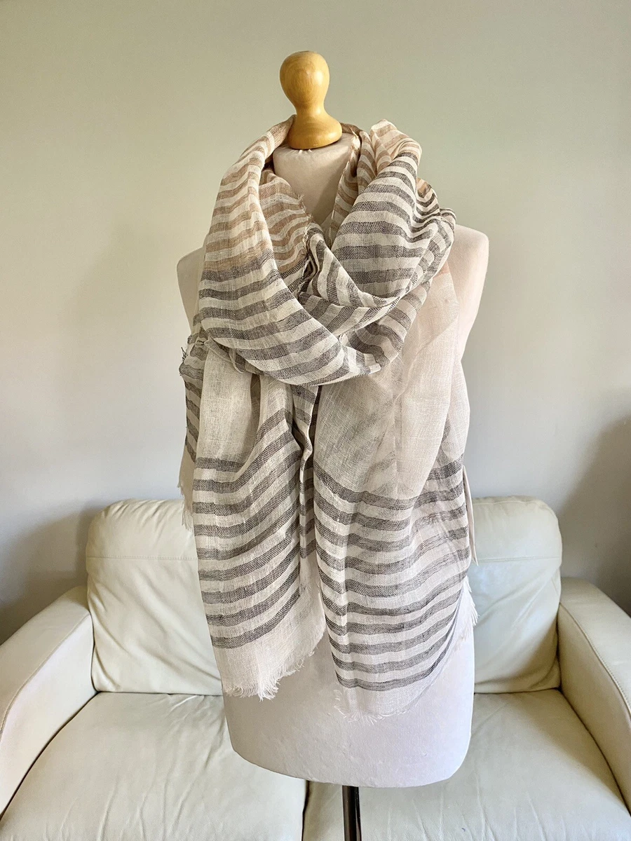 Zara Camel u0026 Grey Pure Linen Striped Large Scarf New # S04 | eBay