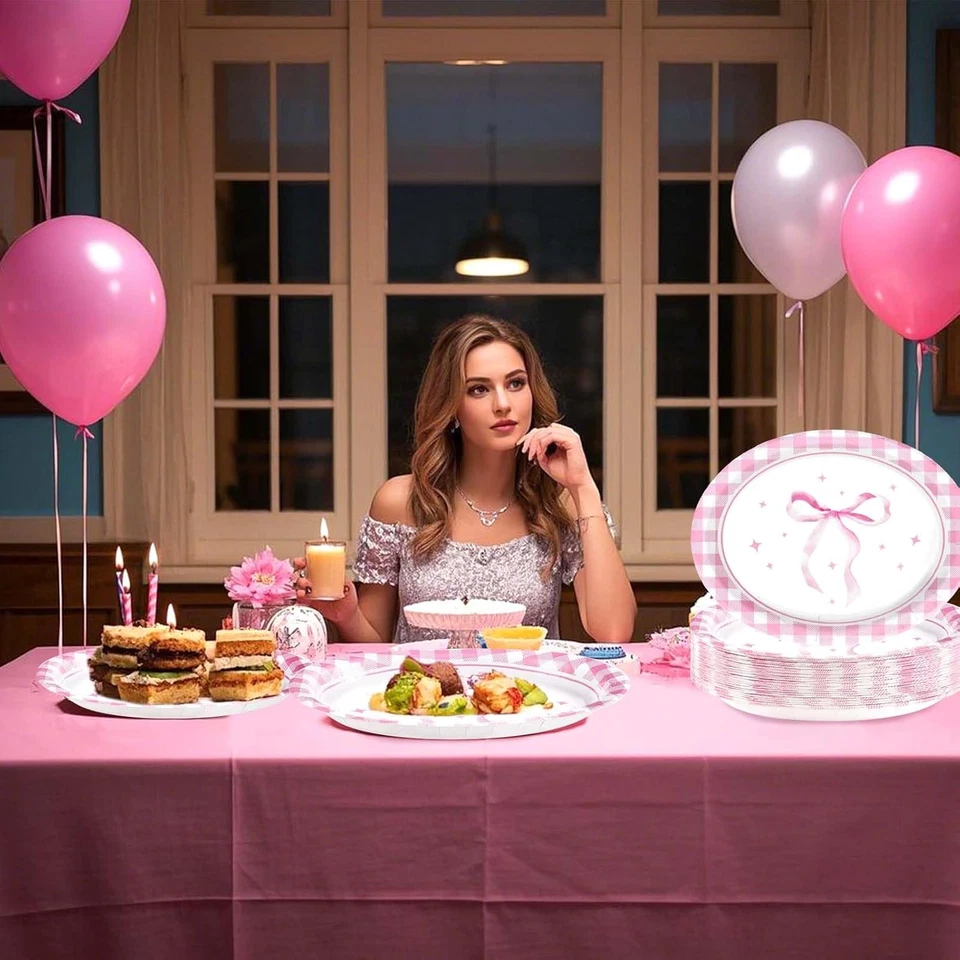 50 PIEZAS Platos de Papel Ovalados Lazo Rosa 10" X 12" Desechables Rosa Lazo Fiesta... Foto 3 de 4