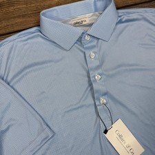 Collars & Co Mens Size XL Dress Collar Polo Blue Houndstooth Performance NWT