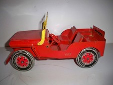 Vintage Marx Red Steel Willys Jeep With Spare Tire