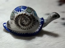 Vintage Ceramic Mexican Tonala Blue Snail Signed