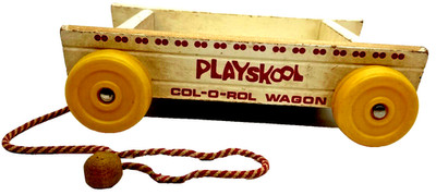 Vintage Playskool Col-O-Rol Wagon, 1960s, White w/Red Lettering, used (CC6)