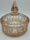 Antique Indiana Pink Candy Trinket Dish W/L Lid Depression Era Princess Pattern