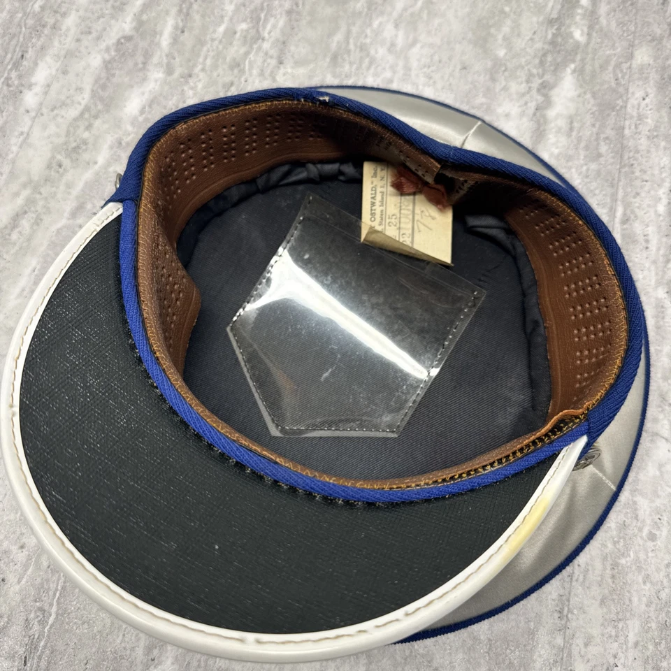 Sombrero de banda de marcha vintage AZUL BLANCO tono plata emblema de arpa Ostwald headware Foto 4 de 4