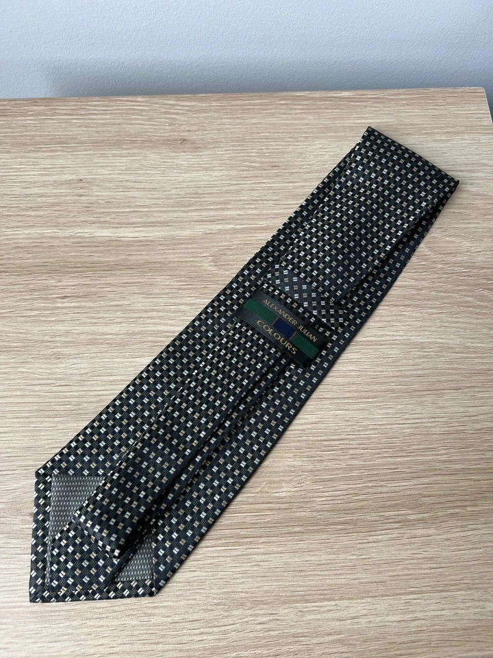 Alexander Juliian Colours Black with Silver and Gold Geometric Silk Designer Tie - Image 4 of 4