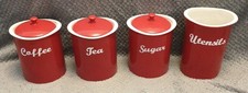 Curve by Linea Red Ceramic Tea Coffee Sugar & Utensils Storage Jars Set of 4 NEW