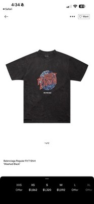 Balenciaga Planet Earth Distressed Graphic T-Shirt Washed Black