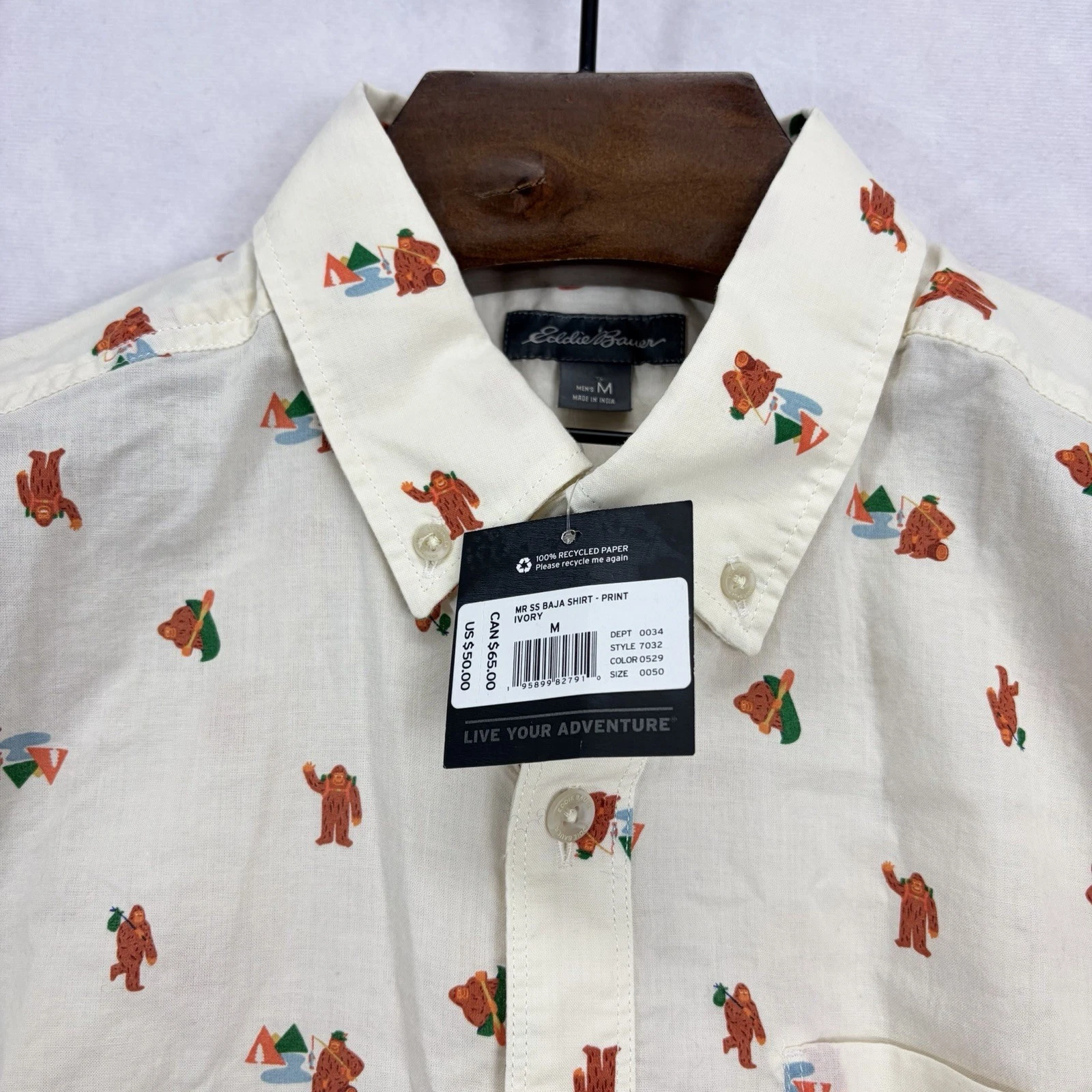 Eddie Bauer Shirt Mens Medium Baja Big Foot Sasquatch Hiking Camping Forest NWT