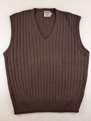 Vintage Sweater House brand ribbed V-neck Sweater Vest brown USA Ivy League