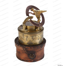 Vintage Brass Sundial Compass with Leather Case Antique Marine Navigation Inst