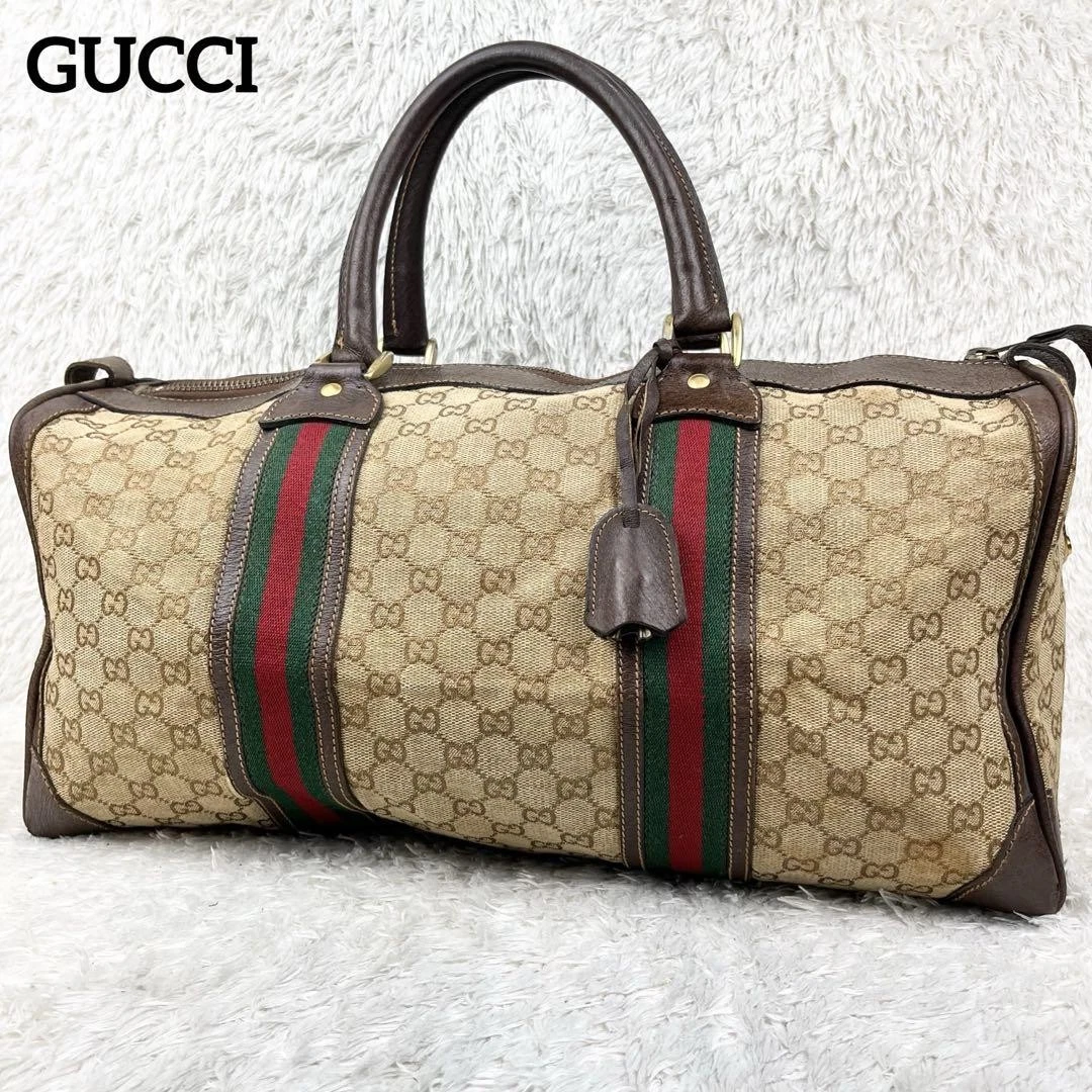 GUCCI borsa boston vintage linea Sherry GG tela con chiusura a chiave dal Giappone