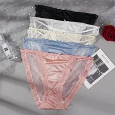 5 Pcs Lot Womens Sexy Satin String Bikinis Panties Silky Briefs Underwear M L XL