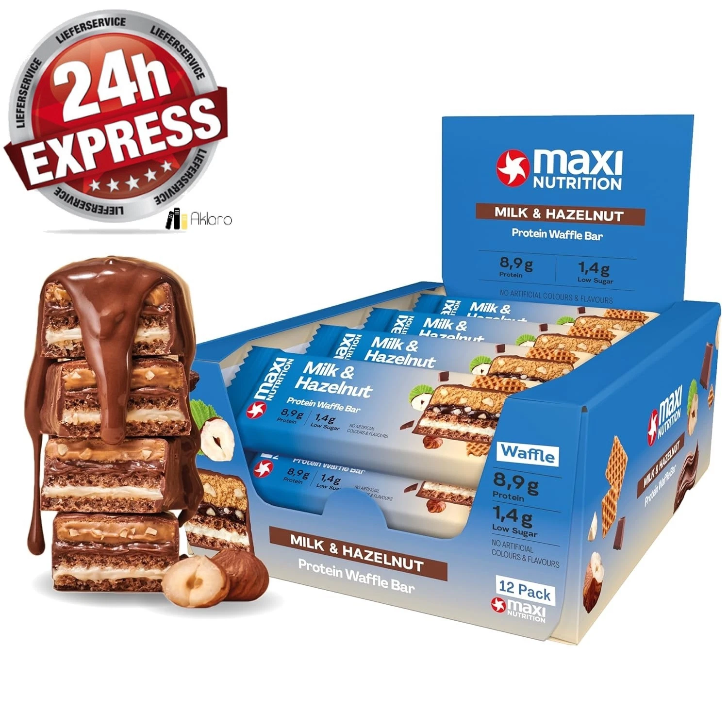 12x40g - MaxiNutrition - Milk & Hazelnut - Protein Waffle Bar - MHD 31.10.2026 - Bild 1 von 3