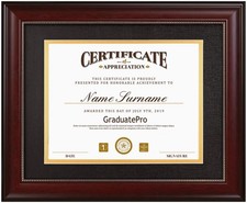 8.5x11 Diploma Frame with Black Over Gold Mat or Display 11x14 Document Witho...