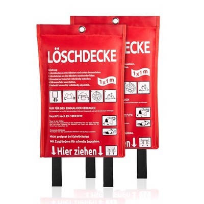 2x Löschdecke Camping Küche für Fettbrand sofort einsetzbare XL Feuerlöschdecke