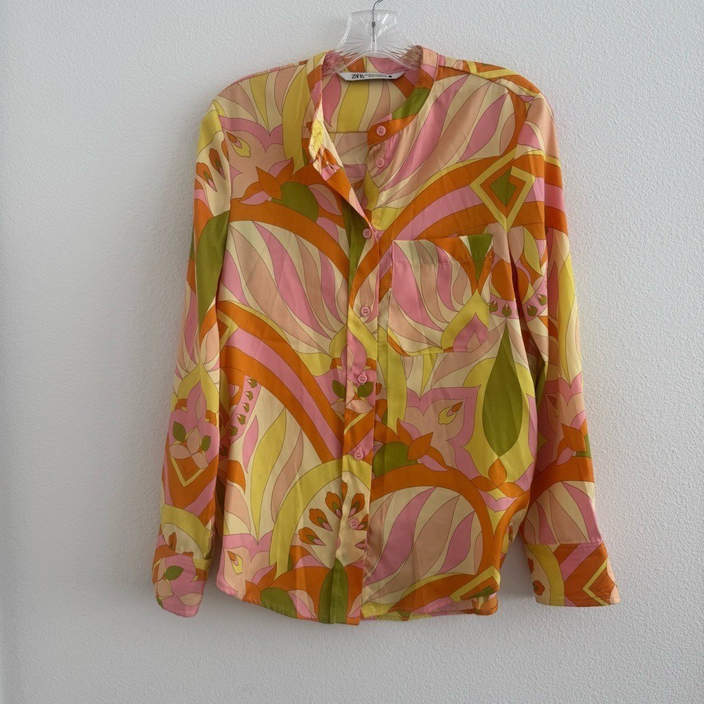 Zara Multicolor Abstract Patterned Button Blouse … - image 2