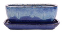 Bonsai - Schale Eckig 21 X 16.5 X 8.5 Cm , Hellblau / Blau, Mit Untersetzer ...
