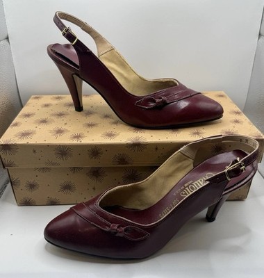 Vintage Citations Soft Step Burgundy Sling Back High Heel Shoes Wine Red 9m