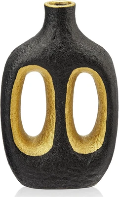 Donut Keramik Vase Deko Schwarz Gold Vase 24cm Blumenvase Matt | Ästhetik Dekova - Bild 1 von 4