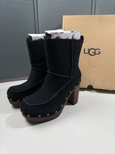 UGG Kouri Clog Women 7 Slip On Platform Heel Boots Black Suede Cushion Comfort