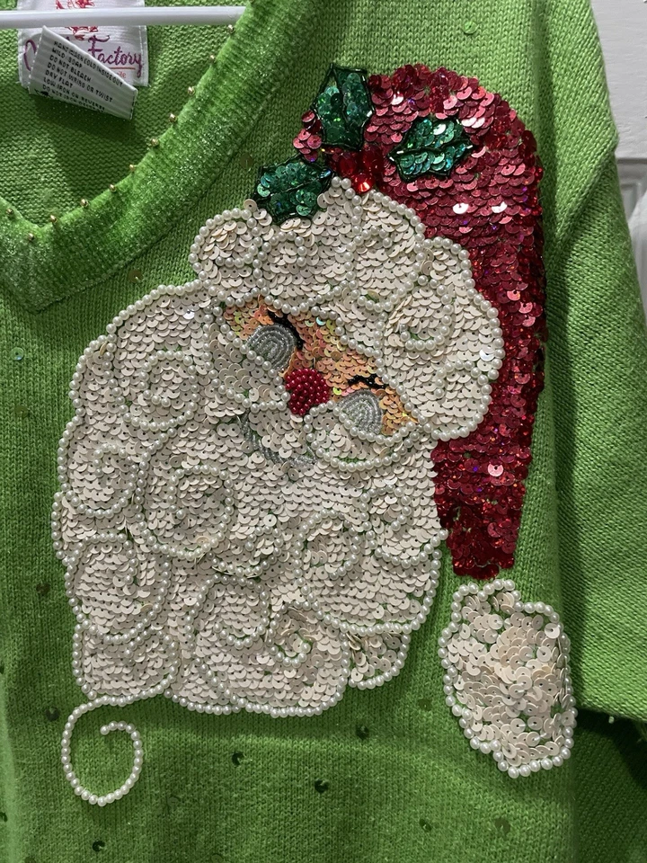 Vintage Quaker Factory Christmas Sweater, Sequin Santa, Size 2X, Holiday, Celebr - Image 3 of 4