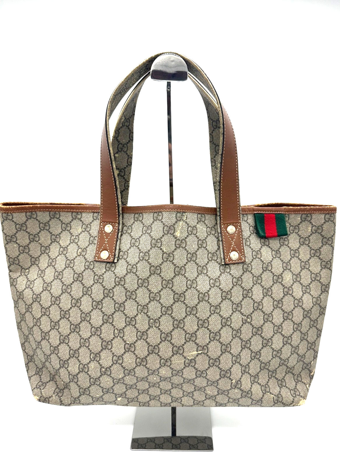 Gucci GG Supreme Sherry Line PVC Leather Tote Bag in Beige