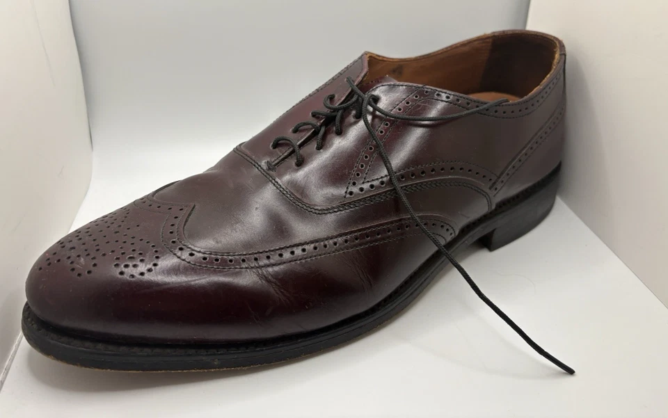 Zapatos Bostonianos De Colección Para Hombre Brogue Punta de Ala Alas Largas Cuero Borgoña Talla 10 D Foto 2 de 4