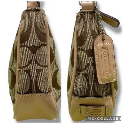 Coach Signature Demi mini Pouch Hand Bag Canvas Leather Beige 6094