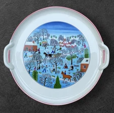 Villeroy & Boch Naif Folk Art Round 12” Christmas Cake Plate Platter Handles